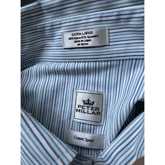 Peter Millar Crown Sport Button Up Shirt Size XL Blue/White Striped, Preppy - Picture 4 of 4